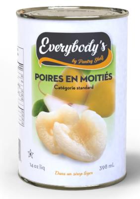 CF8123 : Everybody's CF8123 : Conserves et bocaux - Fruits - Poires Moitiees EVERYBODY'S,POIRES MOITIEES ,24 x 398 ML