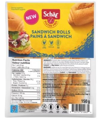 CG2358 : Schar CG2358 : Déjeuner et collations - Sésame - Pain A Sandwich SCHAR, PAIN A SANDWICH, 7 x 2 un (150g)(decl.)
