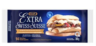 CH956-OU : Kraft CH956-OU : Déjeuner et collations - Biscuits - Extra Suisse Fromage Tranche (14 Un) KRAFT, EXTRA SUISSE fromage tranche (14 UN), 16 x 390g