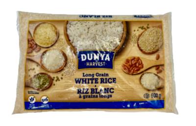 CN3027 : Dunya harvest CN3027 : Pâtes, riz et nouilles - Ramen - Riz À Grain Long Blanc DUNYA HARVEST, RIZ À GRAIN LONG blanc, 12 x 900g