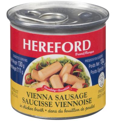 CV282 : Hereford CV282 : Conserves et bocaux - Viandes - Saucisse Viennoise Poulet HEREFORD, SAUCISSE VIENNOISE poulet, 48 x 130g