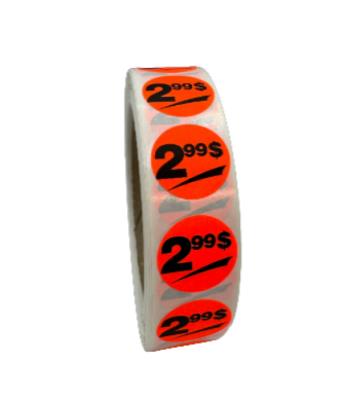 PR299 : Rouleaux de prix PR299 : Accessoires & fournitures - Autocollants à rabais - 2.99$ Fluo ROULEAUX DE PRIX, 2.99$ FLUO , 1000/rlx